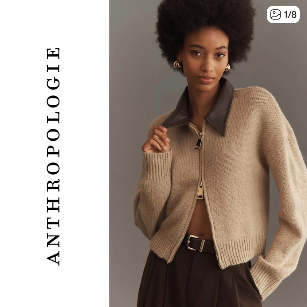 Anthropologie Faux Leather Mixed Cardigan Sweater, NWOT, Size L